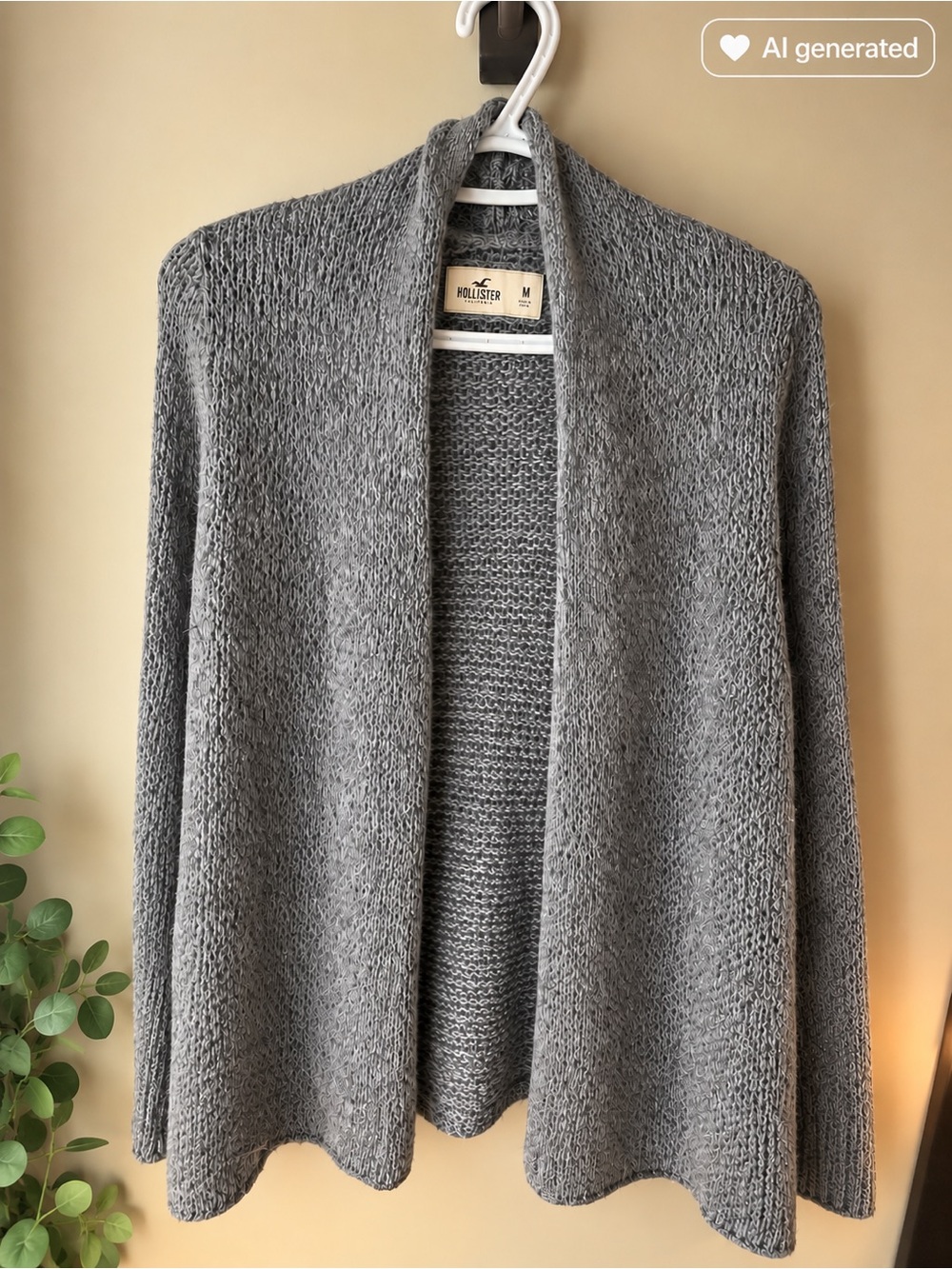 Hollister Women's Gray Open-Front Shawl Collar Cardigan
